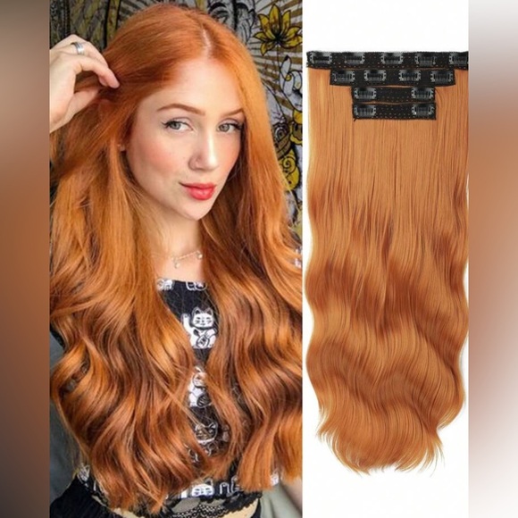 20 IN  CLIP IN SET ORANGE  CURLY WAVE  HAIR EXTENSIONS - Picture 1 of 7